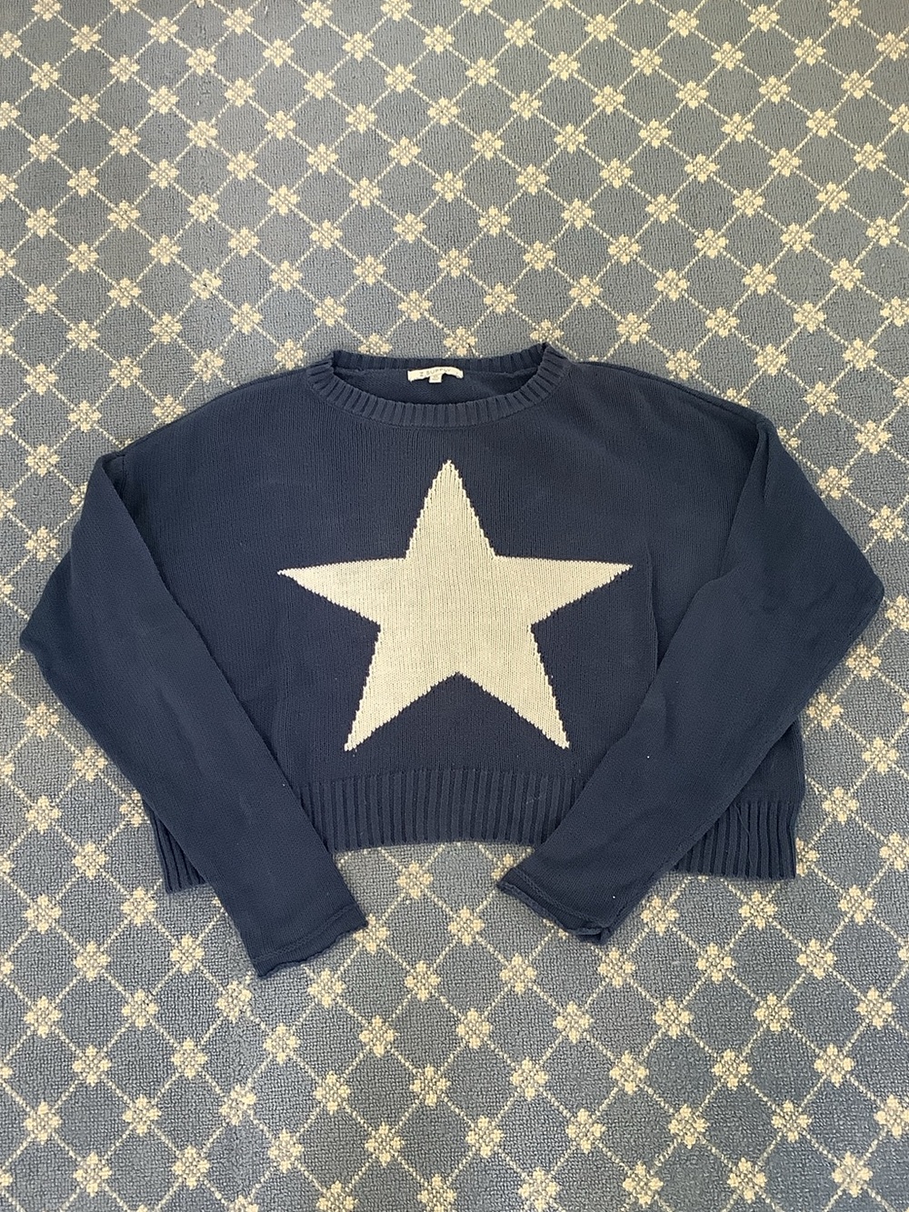Women’s Navy Star Knit Sweater - Crewneck Pullover